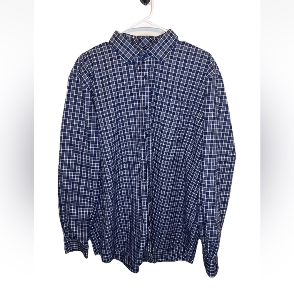 Johnny-O Men's Flannel Long Sleeve Button Up Shirt Blue White Plaid Blue EUC XXL